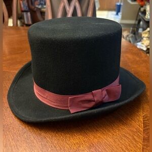 Goorin Bros. Black Wool Top Hat 🎩 with Burgundy Grosgrain Ribbon